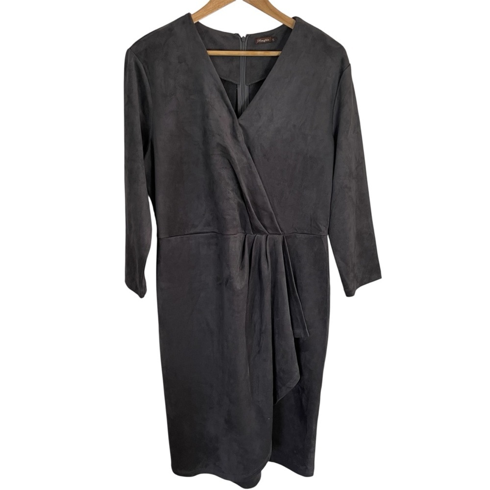 J. McLaughlin Dark Gray Long Sleeve Faux Suede Wrap Dress Size XL understated